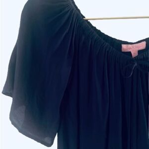 Lilly Pulitzer Navy Flutter Sleeve Ruched Blouse